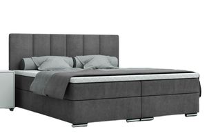 FURMEB24 - LIVIO 120 x 200 cm- Postel se dvěma zásuvkami - Čalouněná postel s dřevěným rámem - Manželská postel s vysokým čelem - Monolit - šedá