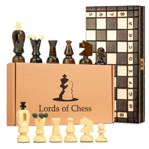 Schachspiel schach Schachbrett Holz hochwertig - Chess board Set klappbar mit Schachfiguren groß für Kinder und Erwachsene 31 x 31 cm
