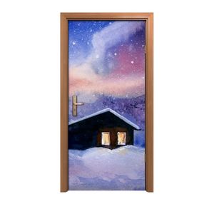 Coloray Dveřní plakát 70x200cm Samolepka na dveře Samolepicí fólie  Pouliční umění -  Akvarel vánoční zimní krajina