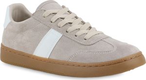 VAN HILL Damen Sneaker Low Schürer Bequeme Freizeit Schnür-Schuhe 841698, Farbe: Hellgrau Weiß, Größe: 36
