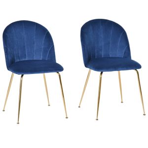 HOMCOM 2er-Set Küchenstühle Esszimmerstühle mit Rückenlehne Polyester-Gewebe Metallbeine Blau+Gold 52 x 52 x 81 cm