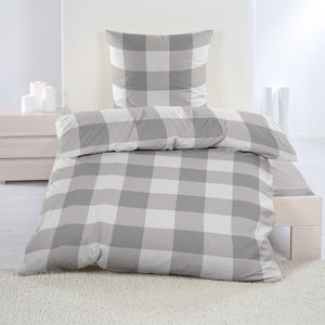 Micro Fleece Bettwäsche 135x200cm + 80x80cm mit RV 2-teilig Karo / Grau-Weiß
