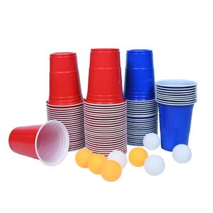 LZQ 100x Party-Becher Beer-Pong Becher Set Rot/Blau Cups mit 16 oz (473 ml) , Beer-Pong spielen - Bier-Pong - Trinkbecher + 10 Bälle, Party-Becher, lebensmittelecht & wiederverwendbar