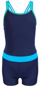 Aquarti Mädchen Badeanzug mit Bein Racerback , Farbe: Dunkelblau / Türkis, Größe: 152