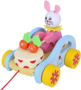 Baby Trommel Kaninchen Spielzeug Nachziehtier aus Holz, Auto mit Rad Push und Pull Spielzeug Nachziehspielzeug Ziehtiere ab 1 Jahr für Babys Kleinkinder