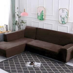 Stretch Samt Sofahusse Sofabezug L-Form Schnittsofa Überwurf 2 Stück Dicker Plüsch Sofabezüge für Ecksofa (3-Sitzer+3-Sitzer),Braun