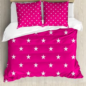 ABAKUHAUS Hot Pink Bettbezug, White Stars Girlish, Milbensicher Allergiker geeignet mit Kissenbezügen, 200 cm x 200 cm - 80 x 80 cm, Pink Weiß