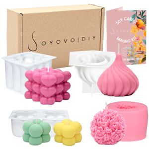 Soyovo DIY - 4Pcs Silikon Kerzenform Kerzen Kit, 3D DIY Silikonform Kerzen-Gießen Formen, diy-kerzenzubehörzumGießen als Heimdekorationen