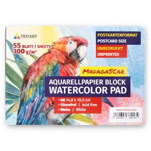Tritart 55x A6 Aquarellpapier 300g/m² - 55 Seiten Aquarell Papier - Din A6 Aquarellblock - Watercolor paper - Aquarell Skizzenbuch mit 55 Seiten - Watercolor Sketchbook
