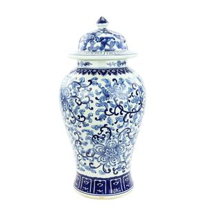 Fine Asianliving Chinesische Deckelvase Blau Weiß Porzellan Chinesische Rosen D25xH46cm Dekorative Vase Blumenvase Orientalische Keramik Vase Dekoration Vase Moderne Tischdekoration Vase