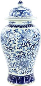 Fine Asianliving Chinesische Deckelvase Blau Weiß Porzellan Chinesische Rosen D25xH46cm Dekorative Vase Blumenvase Orientalische Keramik Vase Dekoration Vase Moderne Tischdekoration Vase