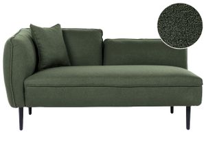 BELIANI Chaiselongue Dunkelgrün Stoffbezug Bouclé Linksseitig mit Kissen Metallbeine Modern für Wohnzimmer Schlafzimmer Wintergarten Kleine Räume