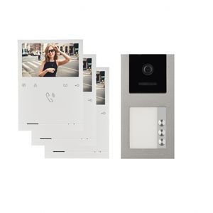 AUFPUTZ Video Türsprechanlage für 3 Familienhaus BALTER EVO QUICK mit 4,3 Zoll Monitor 2-Draht BUS, Türstation mit 120° (Türstation Farbe : Grau)
