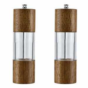 Pepper and Salt Grinder Set, Premium Acrylic & Wooden Manual Salt and Pepper Mills, with Visible Window
