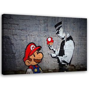 Feeby Leinwandbilder Wandbilder 60x40 Horizontal Pop-Art Grau Banksy Super Mario