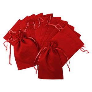 Oblique Unique 12 Baumwollsäckchen Baumwollbeutel mit Zugband Stoffsäckchen für Geschenke als Deko Weihnachten rot
