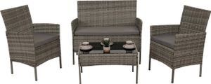 Poly-Rattan Garten-Garnitur MCW-N98, Sitzgruppe Lounge-Set, Metall Glas Stoff/Textil (180g/m²)  grau, Kissen hellgrau