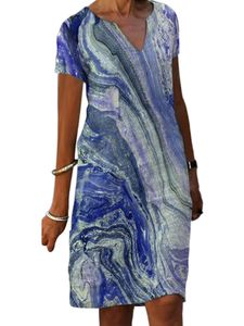 Damen Kurzarm Kleid Retro Kleider Vintage V-Ausschnitt Sommer Strand Sommerkleid Dunkelblau,Größe XL