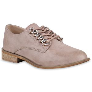 Mytrendshoe Klassische Damen Halbschuhe Ketten Schnürschuhe Schuhe 821767, Farbe: Rosa, Größe: 36