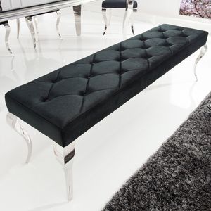 Elegante Sitzbank MODERN BAROCK 170cm schwarz Samt Edelstahl Flurbank Bank