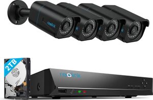Reolink RLK8-800B4-A-B, 8-megapikselowy zestaw kamer do monitoringu IP PoE LAN z 4 kamerami i dyskiem twardym 2 TB, inteligentne wykrywanie osób/pojazdów do monitoringu 24/7