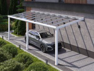 Durchdacht Carport aus Aluminium Weiß 1000x400 Klarglas mit LED Beleuchtung