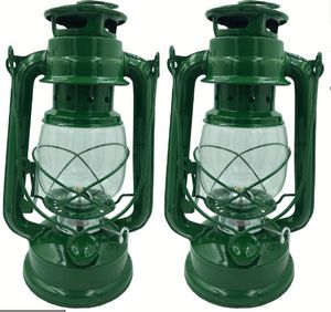 Petroleumlampe für Innenräume Nostalgische Strumlaterne mit Docht Öl-lampe Weiß (2er Set Grün)