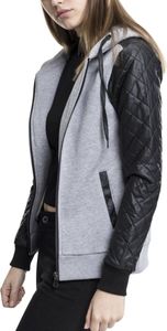 Dámská mikina na zip Urban Classics Ladies Diamond Synthetic Leather Sleeve Zip Hoody gry/blk - S