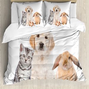 ABAKUHAUS Hund und Katze Bettbezug Set für Einzelbetten, Häschen Piglet Staring, Milbensicher Allergiker geeignet mit Kissenbezug, 155 cm x 220 cm - 80 x 80 cm, Blasse Pfirsich Taupe