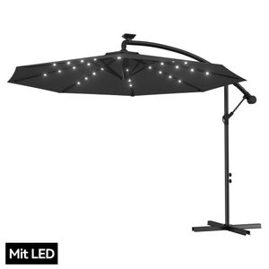 Sessamen-LP 350cm hliníkový slnečník s nastaviteľnou výškou a solárnym napájaním teplou bielou LED diódou - tmavosivý záhradný slnečník balkónový slnečník UV ochrana 40+ (350cm so solárnou LED diódou, tmavosivý)