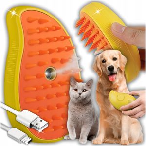 Steamy Cat Brush,Cat steamy brush,3-in-1-dampfbürste für katzen, Katze Pflege Bürste Haustier Haar Entfernung Kamm für Katze und Hund, Gelb