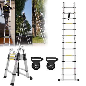 YARDIN Skladací rebrík Opretý rebrík Teleskopický rebrík Výsuvný rebrík Hliníkový teleskopický rebrík s viacúčelovým dizajnom, 16 priečok - 90 cm až 5 m Opretý rebrík, nosnosť 150 kg