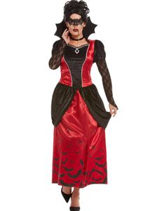 Vampir-Kostüm für Damen mit Maske Halloween-Kostüm schwarz-rot