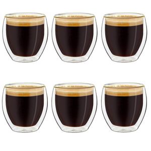 Creano doppelwandige Espresso-Gläser, 6er-Set 100ml Thermo-Gläser mit Schwebe-Effekt