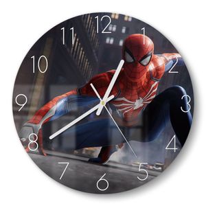 DEQORI Glasuhr Ø30 cm Zahlen 'Spider-Man Superheld' Wanduhr Glas Uhr Design leise