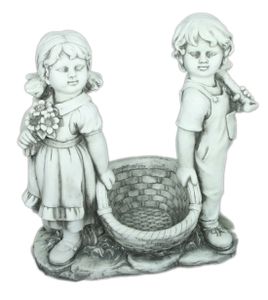 Gartenfigur Junge und Mädchen Steinoptik Garten Figur Statue Skulptur Dekoration