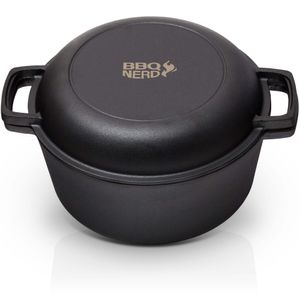 BBQ-Nerd Cocotte Bräter aus Gusseisen 6,7 L mit 2-in-1 Funktion - Bratentopf Kochtopf Gusseisentopf Schmortopf inkl. Bratpfanne