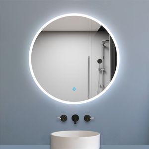 Rund Badspiegel mit Beleuchtung 80cm Badezimmerspiegel Kaltweiß Wandspiegel mit Touch-schalter Beschlagfrei IP44