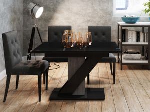 Mirjan24 Esstisch Meva, Design Tisch, Esszimmer, Stilvoll Ausziehbar Esszimmertisch (Farbe: Schwarz Hochglanz / Beton)