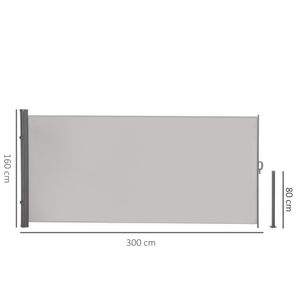 Outsunny Seitenmarkise 300 x 160 cm Sicht- und Sonnenschutz Seitenrollo für Balkon Terrasse UV50+ Polyester Grau