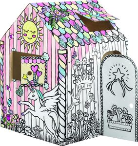 BANKERS BOX Spielhaus zum Ausmalen, aus Stabiler Wellpappe, Motiv: Einhorn, interaktives Spielen und Basteln, 100% recycelbar, 1 Stück