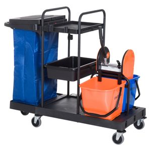 HOMCOM Putzwagen Reinigungswagen Wischwagen Systemwagen mit 4 leichtgängigen Rollen Schwarz+Blau+Orange 111 × 63,3 × 103 cm HOMCOM Putzwagen Reinigungswagen Wischwagen Systemwagen mit 4 leichtgängigen Rollen Schwarz+Blau+Orange 111 × 63,3 × 103 cm