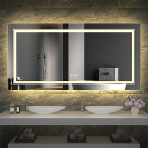 WISFOR LED Badspiegel 183x90cm Badspiegel mit Beleuchtung, 3 Lichtfarbe Lichtspiegel Wandspiegel Badezimmerspiegel mit Touch-schalter dimmbar beschlagfrei IP44