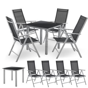 Juskys Aluminium Gartengarnitur Milano Gartenmöbel Set mit Tisch und 4 Stühlen Silber-Grau mit schwarzer Kunstfaser Alu Sitzgruppe Balkonmöbel