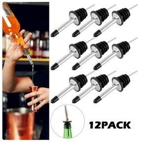 12er Set Edelstahl Flaschenausgießer Schnaps | Weinausgießer mit Stopfen | Dosierer mit Verschluss | Spirituosen Ausschenker Verschließbar | Flaschenverschlüsse für Öl | Schnapsausgießer | Ölausgießer