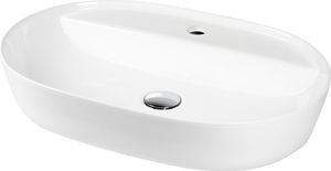 Keramik Aufsatz Waschbecken Oval 610 x 415 x 140 mm Anschlussset weiß mit Ablage