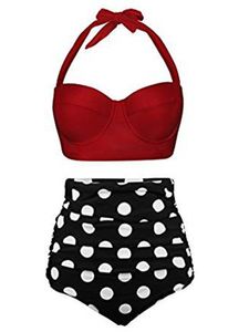 y Dance Damen Bikini Set Hoher Taille Badeanzug Zweiteiliger Strandkleidung,Farbe:Rot Schwarz,Größe:S