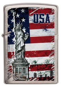 ZIPPO - Statue of Liberty Flag - Freiheitsstatue USA Amerika Flagge Silber Blau Rot Chrome United States Sturmfeuerzeug nachfüllbar Benzin 60003383
