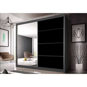 Šatní skříň s posuvnými dveřmi Šatní skříň se zrcadlem Multi 31 - 233 cm (grafit/černá) + zrcadlo