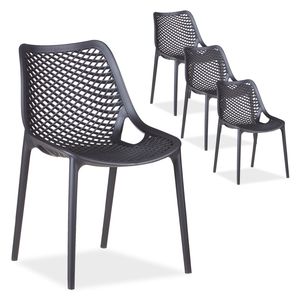 Homestyle4u 2420, Gartenstuhl schwarz 4er Set stapelbar wetterfest Gartenmöbel Stühle aus Kunststoff modern